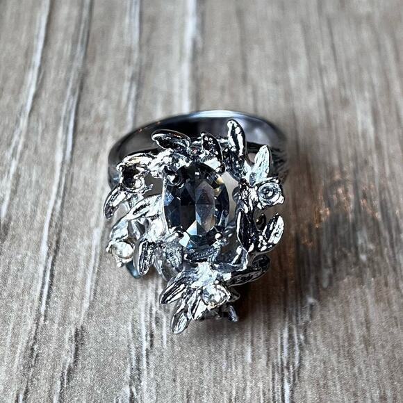 Jewelry - SMOKY QUARTZ Cluster Vintage Designer Signed Ring with 1 Oval Smoky Quartz. 1940